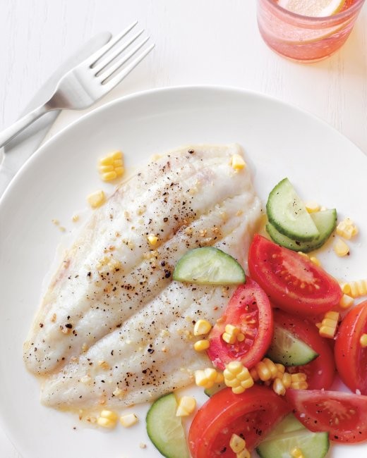 Broiled fish with summer salad