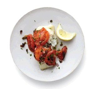Broiled fish with tomatoes and capers