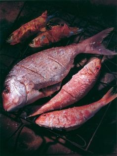 Broiled halibut with onion relish