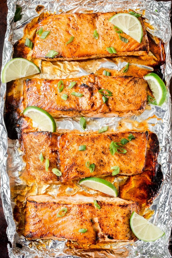 Broiled honey-lime glazed salmon fillets