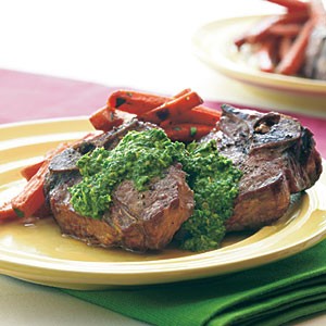 Broiled lamb chops with lemon-arugula pesto