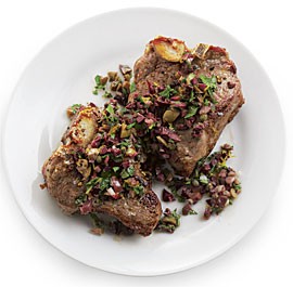 Broiled lamb loin chops with olive-mint salsa