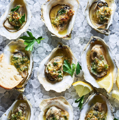Broiled oysters with anchovy-almond butter