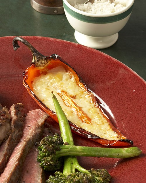Broiled peppers with melted cheese