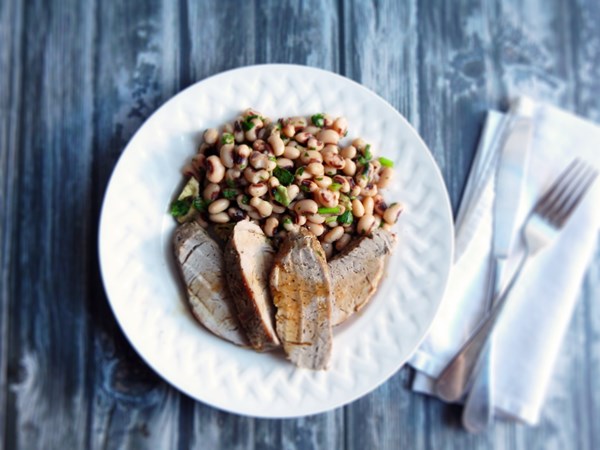 Broiled pork tenderloin with black-eyed-pea salad