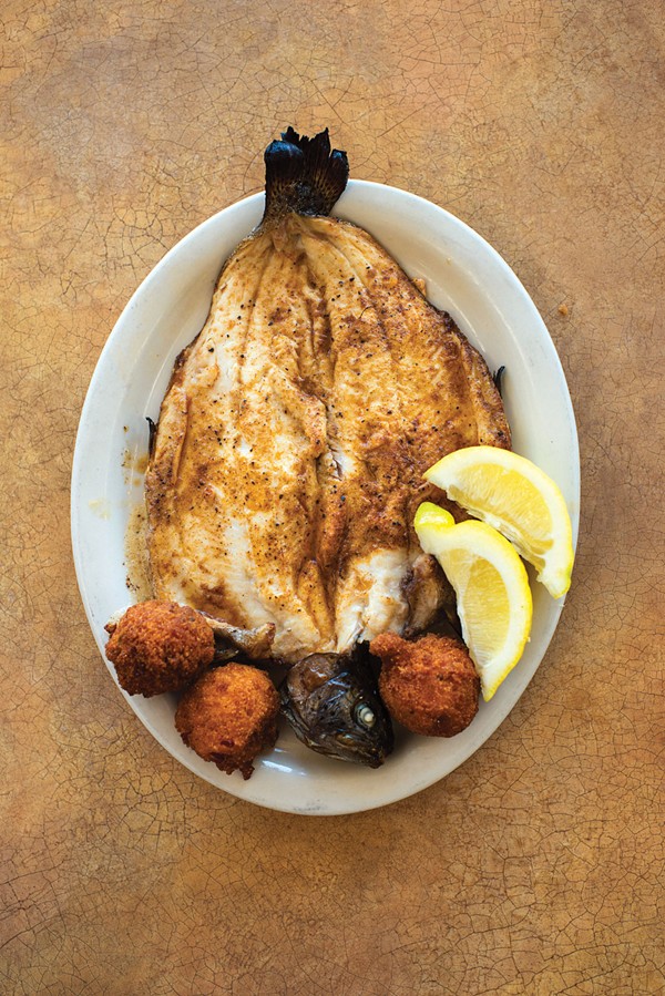 Broiled rainbow trout with hush puppies