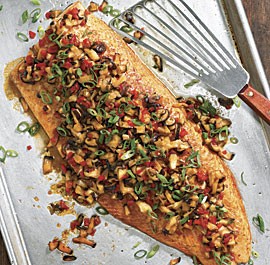 Broiled salmon with ginger-shiitake glaze