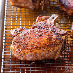 Broiled thick-cut pork chops