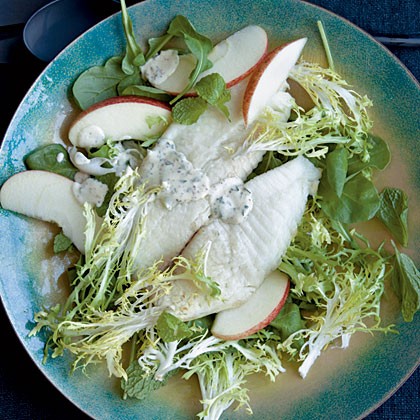 Broiled tilapia with frisée-apple salad and mustard-parsley sauce