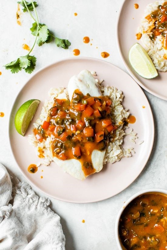 Broiled tilapia with Thai coconut curry sauce