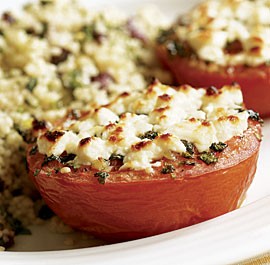 Broiled tomatoes with feta & herbed couscous