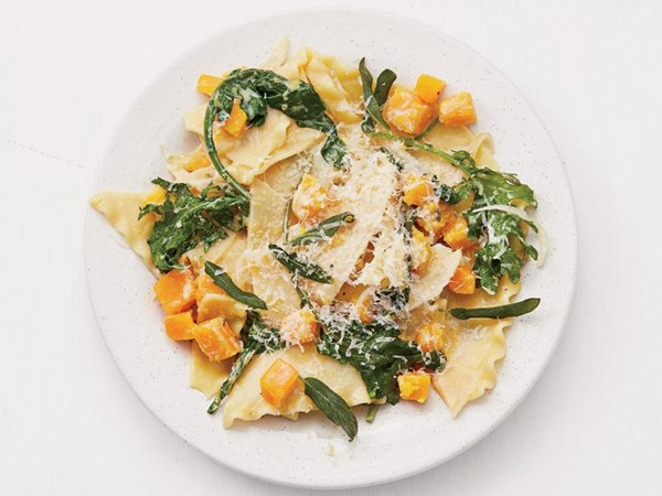 Broken lasagna with butternut squash and kale