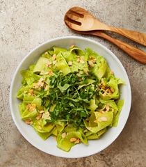 Broken pasta with broad beans and almonds