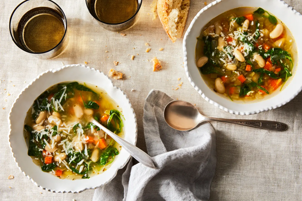 Brothy bean soup with Parmesan