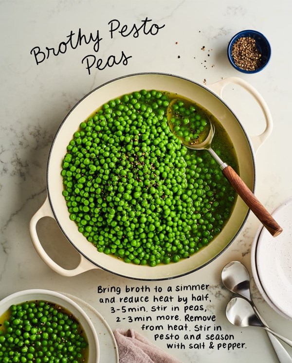 Brothy pesto peas