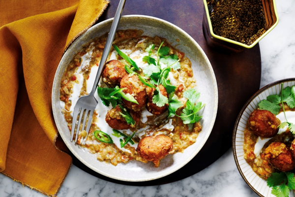 Brown bread koftas in coriander and coconut curry