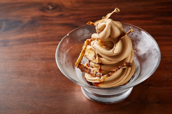 Brown bread soft serve with caramelised whey and chocolate crumb