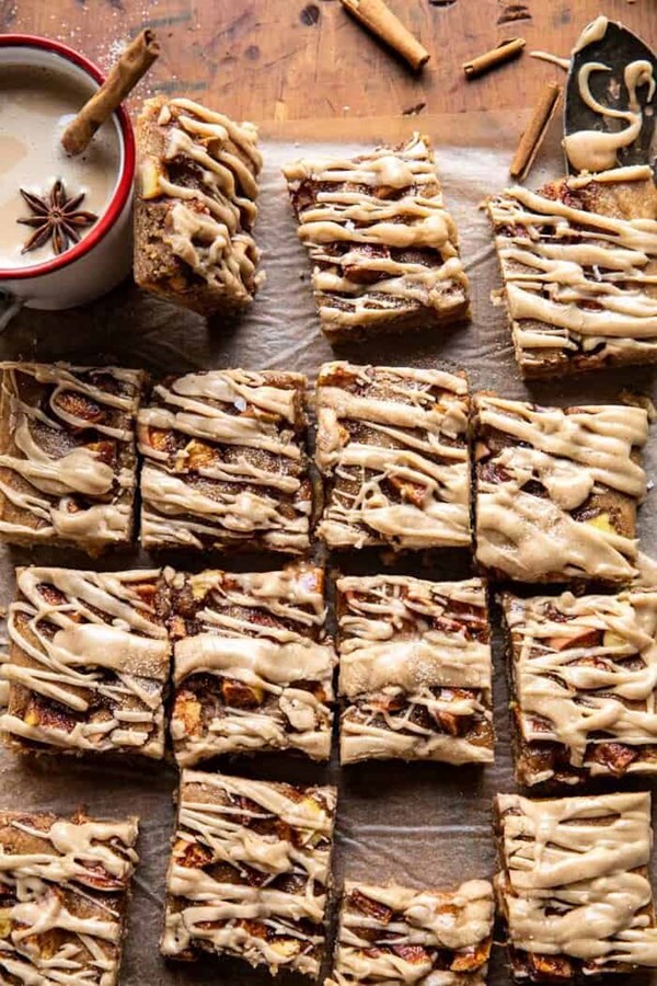 Brown butter apple blondies with cinnamon maple glaze