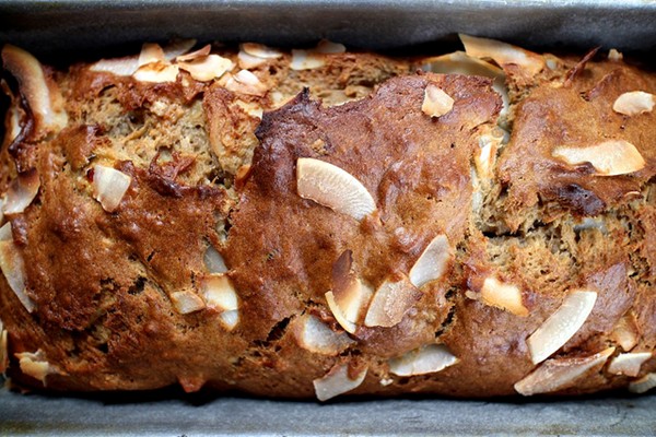 Brown butter banana bread with rum and coconut