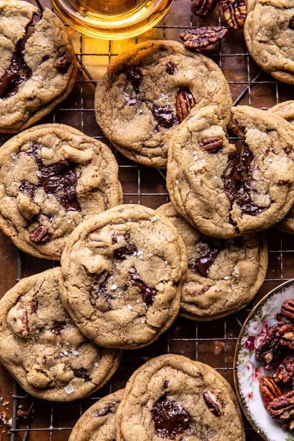 Brown butter bourbon pecan chocolate chunk cookies