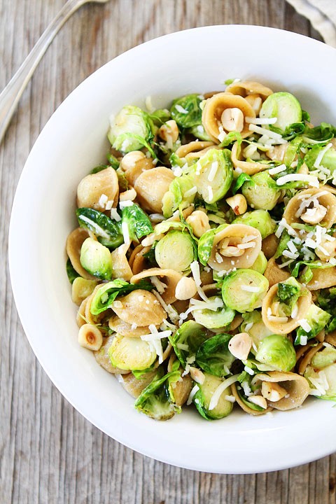 Brown butter Brussels sprouts pasta with hazelnuts