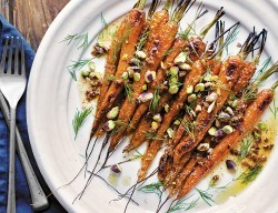Brown-butter carrots with pistachios and dill