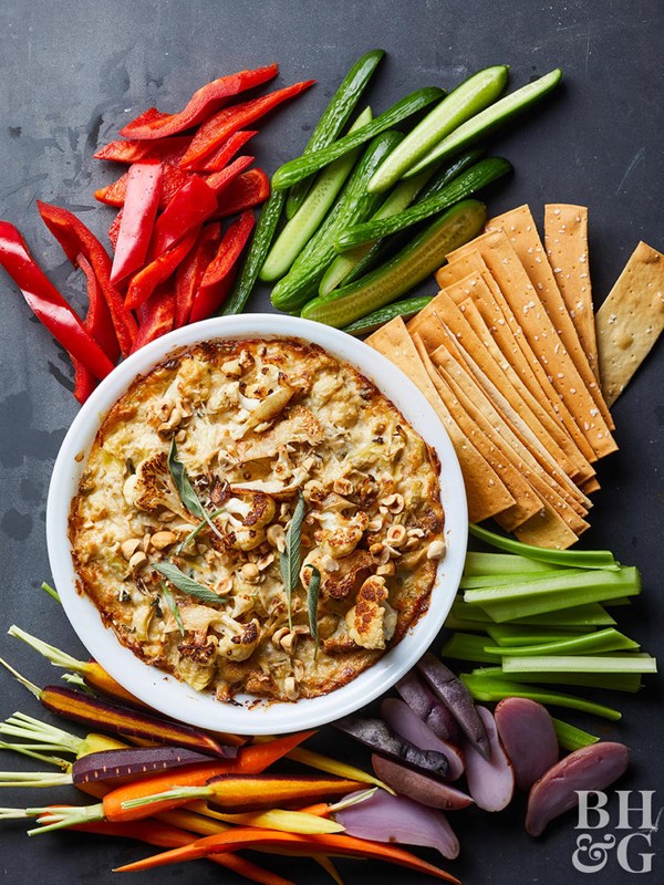 Brown butter cauliflower artichoke dip