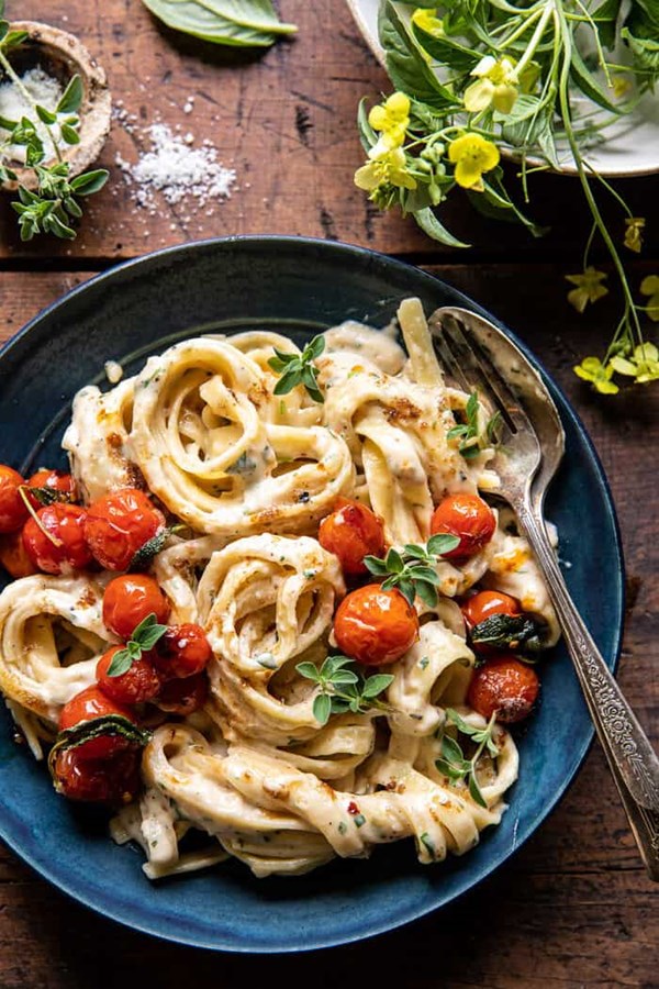 Brown butter cherry tomato fettuccine Alfredo