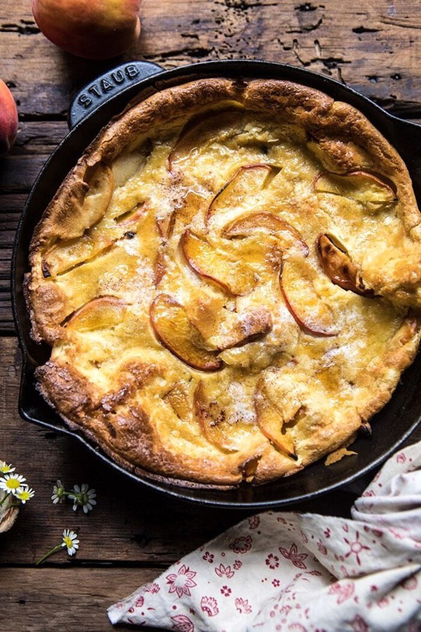 Brown butter cinnamon peach Dutch baby