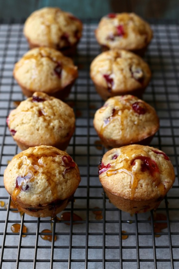 Brown butter cranberry almond pancake muffins