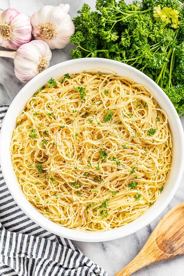 Brown butter-garlic angel hair pasta