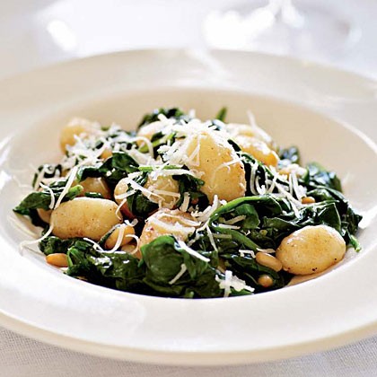 Brown butter gnocchi with spinach and pine nuts