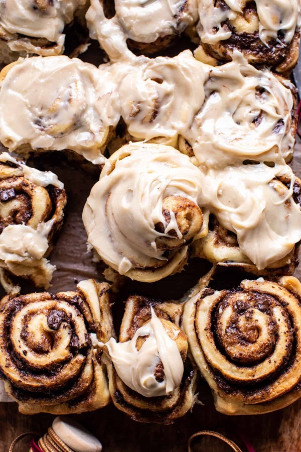 Brown butter iced mocha cinnamon rolls