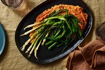 Brown butter-maple romesco with charred scallions