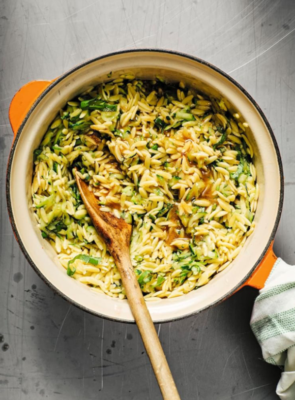 Brown butter orzo with zucchini and basil