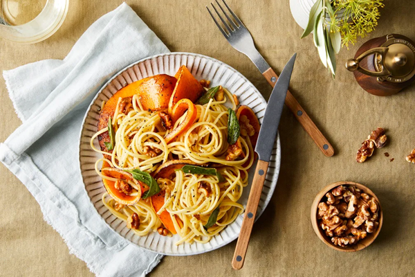 Brown butter pasta with butternut squash, walnuts & sage