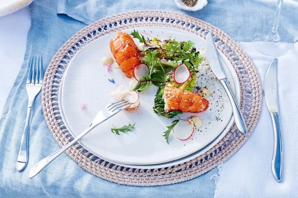 Brown butter-poached marron with grilled cos