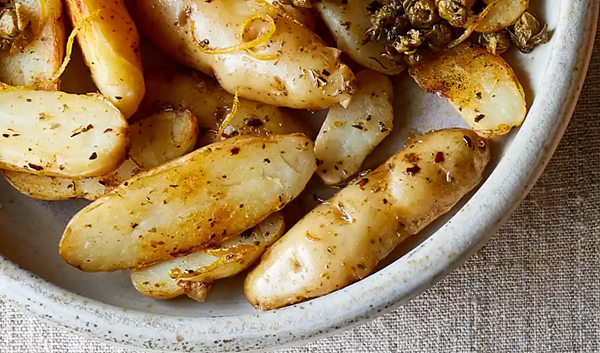 Brown butter potatoes with frazzled capers