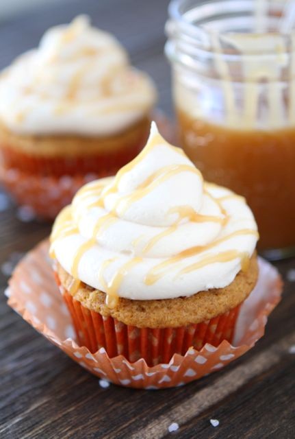 Brown butter pumpkin cupcakes with salted caramel frosting