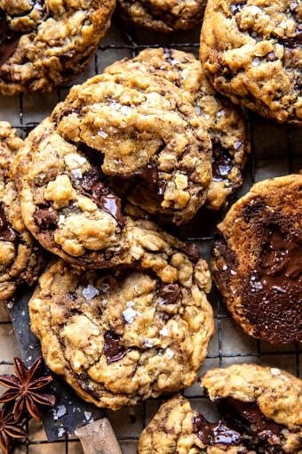Brown butter pumpkin oatmeal chocolate chip cookies
