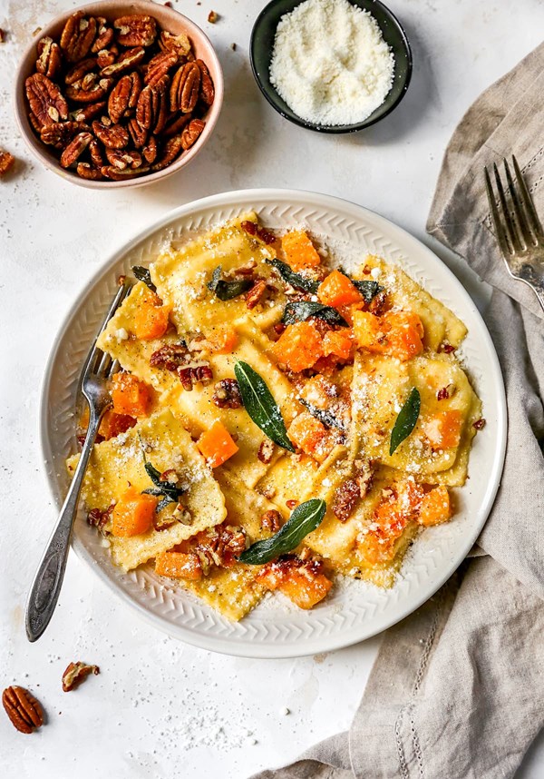 Brown butter ravioli with butternut squash