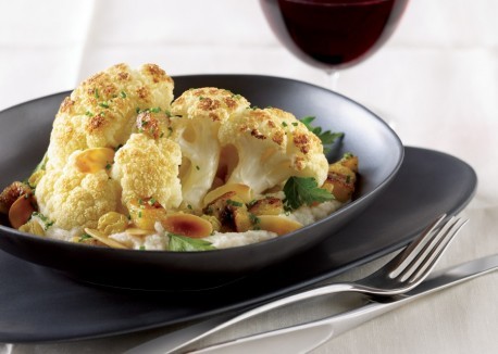 Brown butter-roasted cauliflower, sautéed plaintains, and parsley root purée
