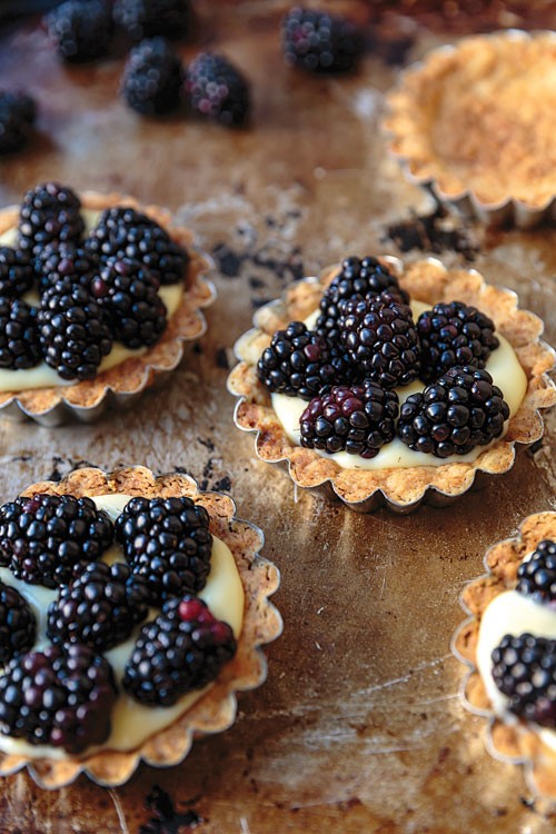 Brown butter tart with blackberries