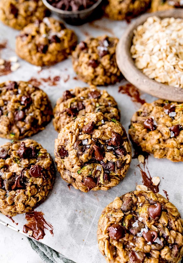 Brown butter zucchini oatmeal chocolate chip cookies