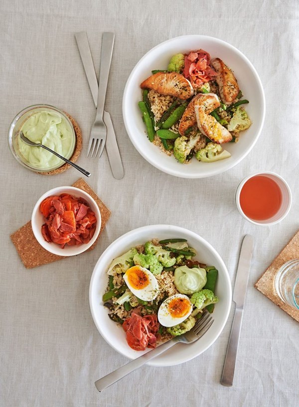 Brown rice & quinoa with pan-fried fish
