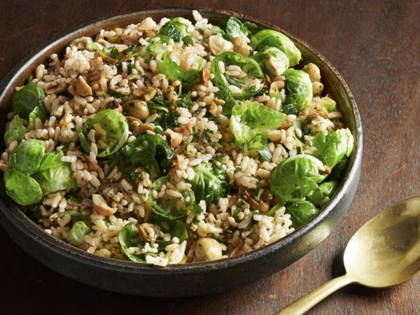 Brown rice and Brussels sprouts