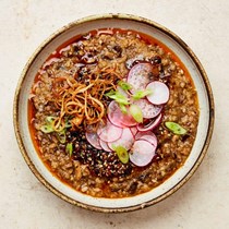 Brown rice and shiitake congee with rayu