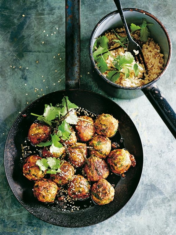 Brown rice and tofu teriyaki balls