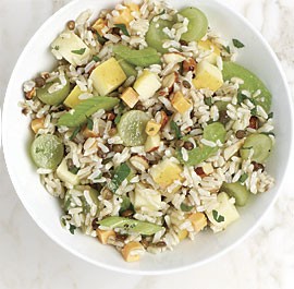 Brown rice salad with apples and cheddar