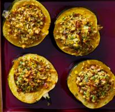 Brown rice-stuffed acorn squash